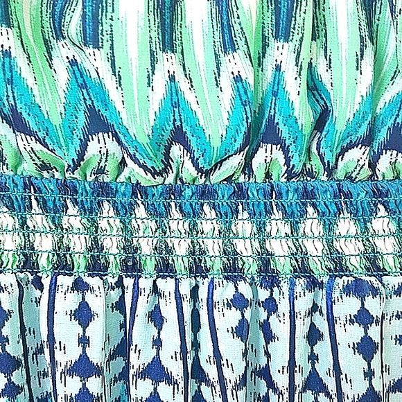 Sundress maxi blue green ruffle lined top slits adj straps elastic waist 1X - Picture 10 of 11